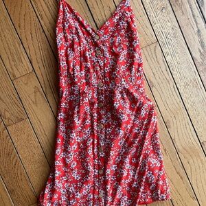 Red Floral Button-Down Dress